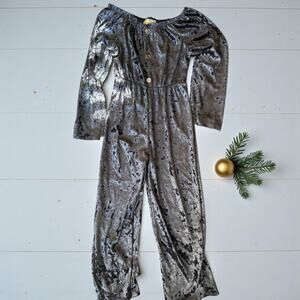 Velour Jumpsuit Silver Grey Metallic Girls Size 8 NEW
